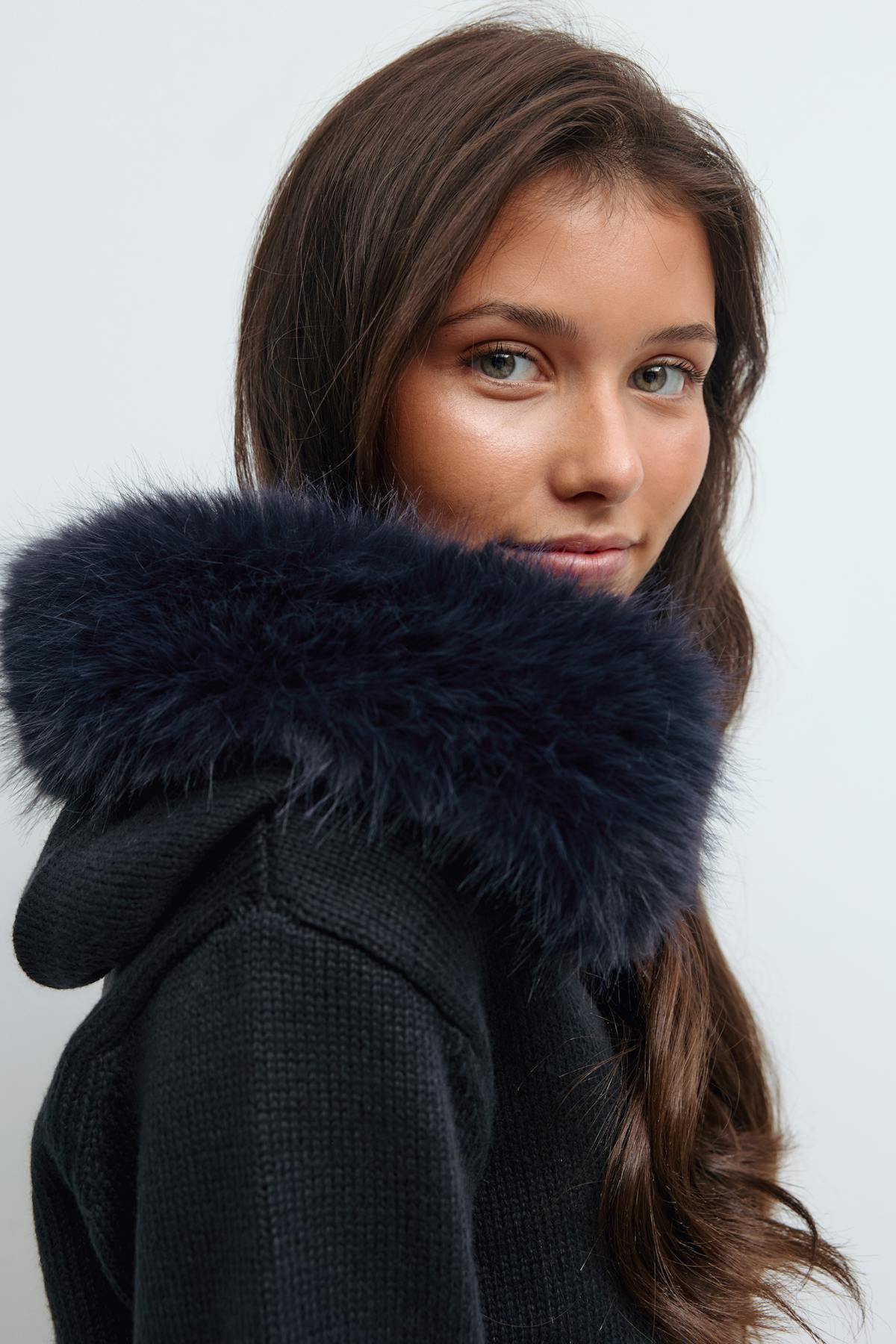 14+ fur hoodie - Bleu marine