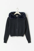 14+ fur hoodie - Bleu marine