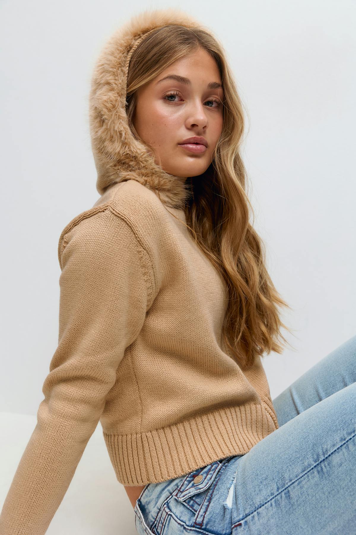 Y fur hoodie - Beige