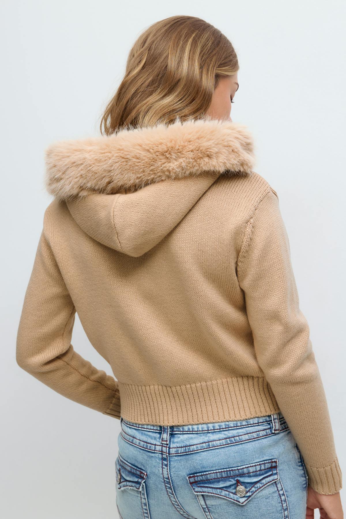 Y fur hoodie - Beige