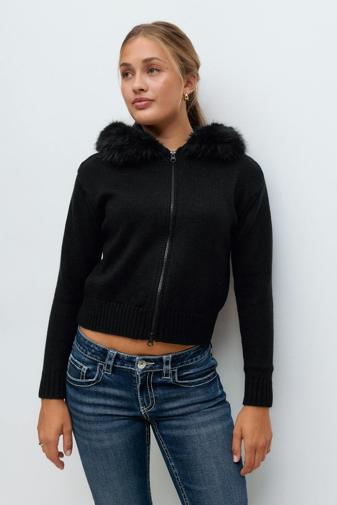 Y fur hoodie - Bleu marine