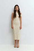 Asymmetric midi dress - Brown dot aop