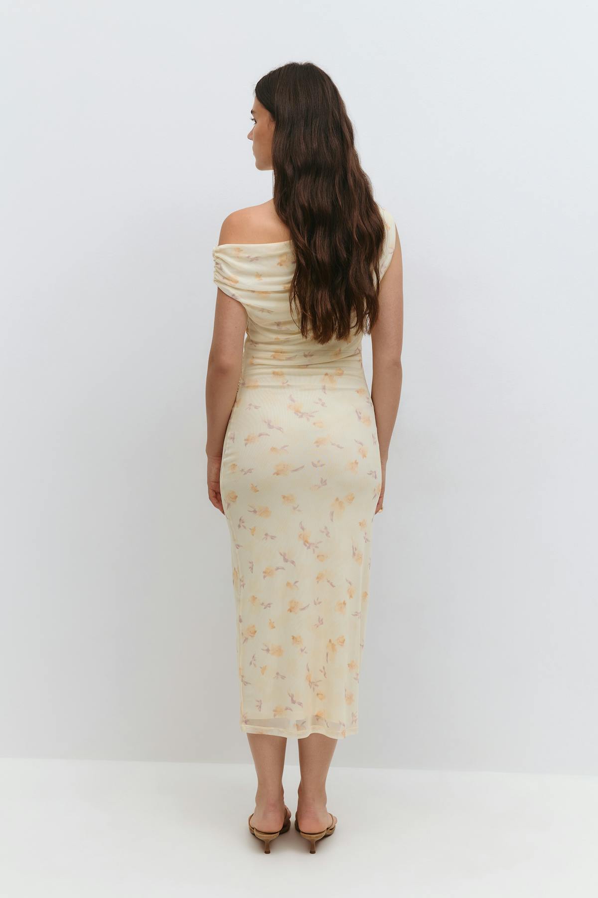 Asymmetric midi dress - Brown dot aop