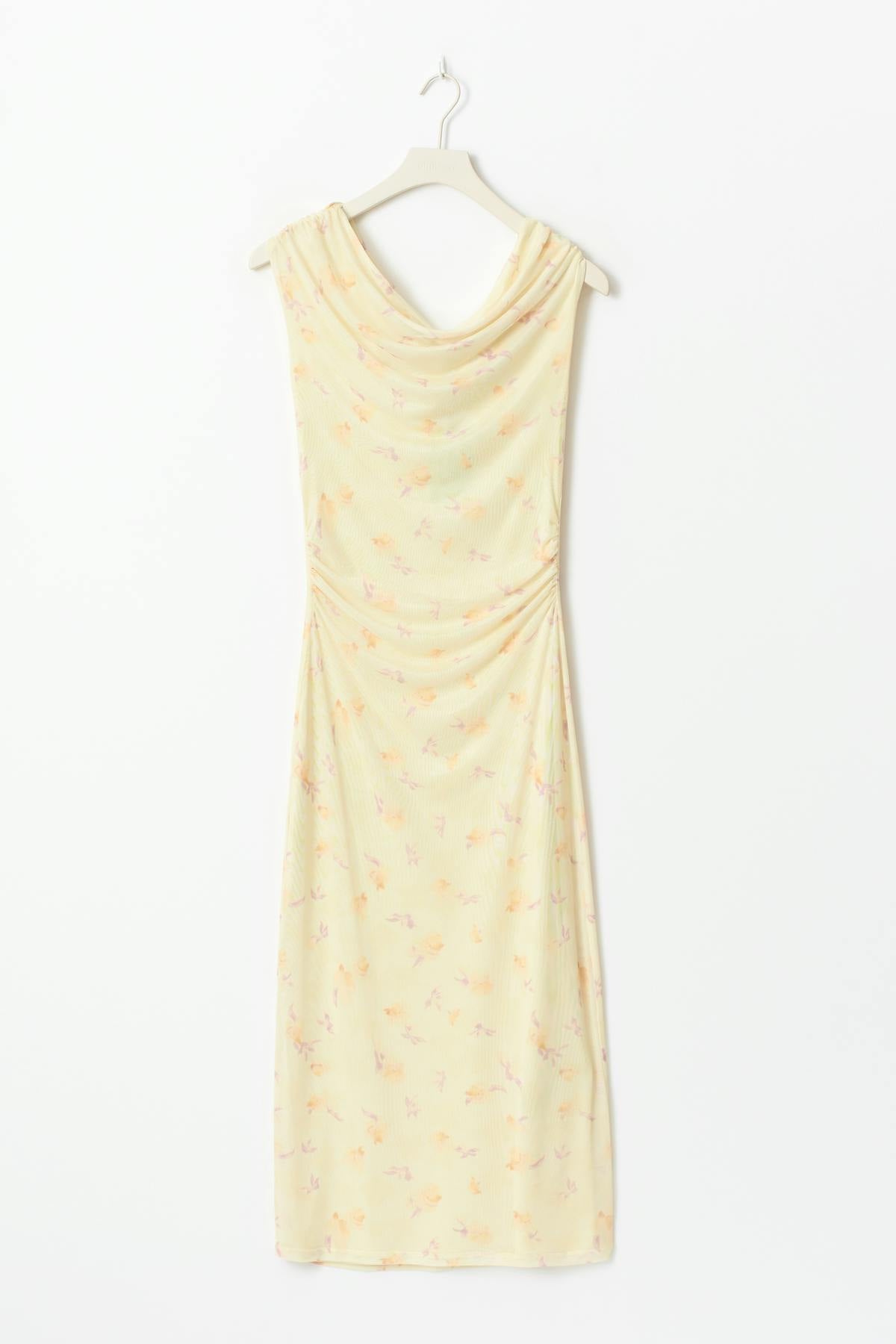 Asymmetric midi dress - Yellow flower