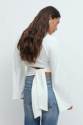 Tie back wide sleeve top - Blanc cassé