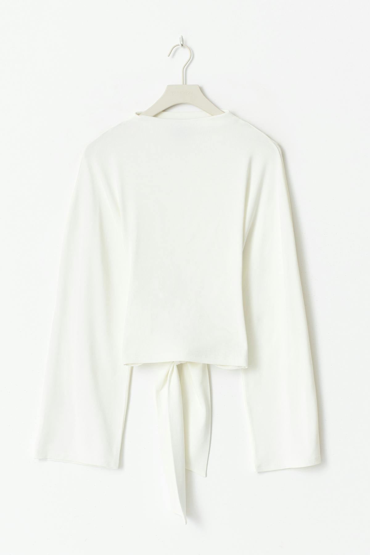 Tie back wide sleeve top - Blanc cassé