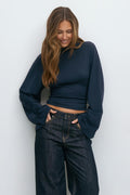 Tie back wide sleeve top - Noir