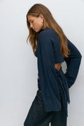 Tie back wide sleeve top - Noir