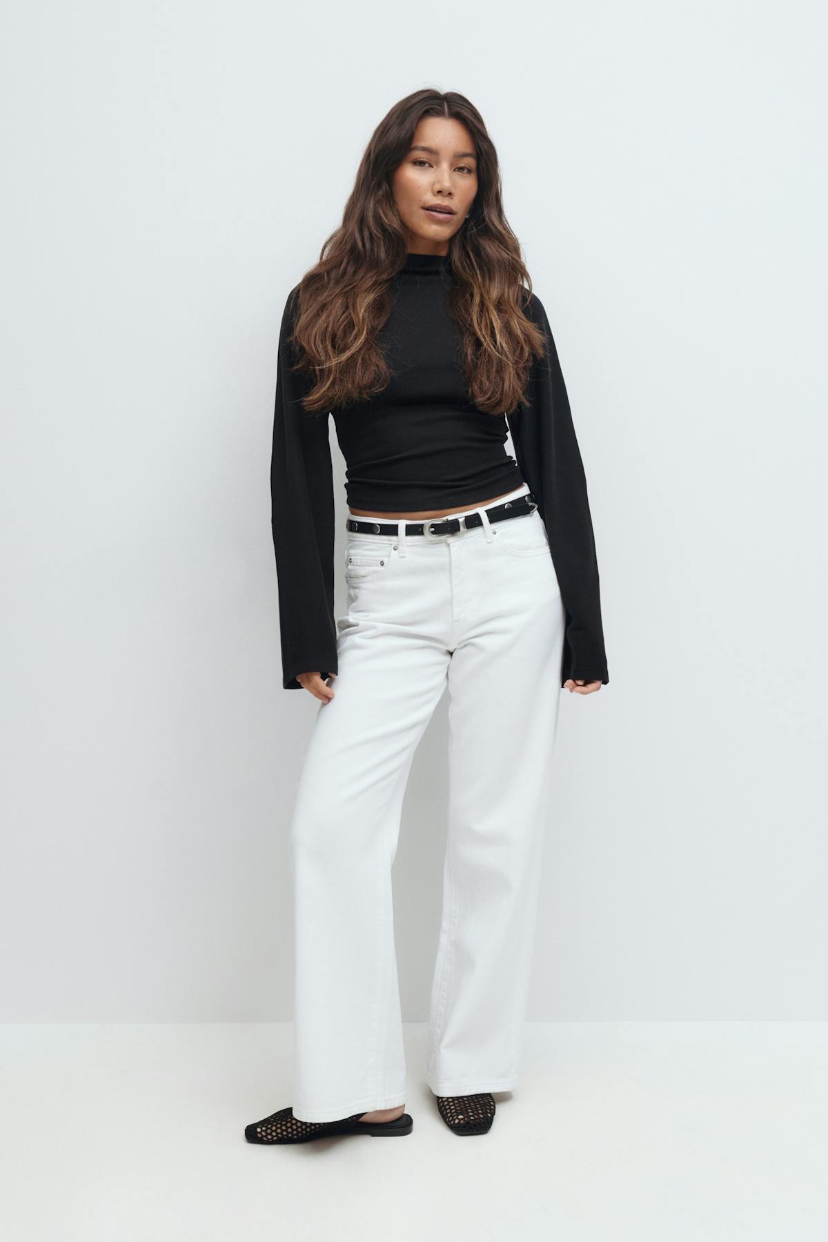 Tie back wide sleeve top - Blanc cassé