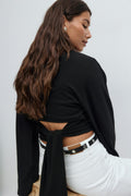 Tie back wide sleeve top - Blanc cassé