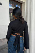 Tie back wide sleeve top - Blanc cassé