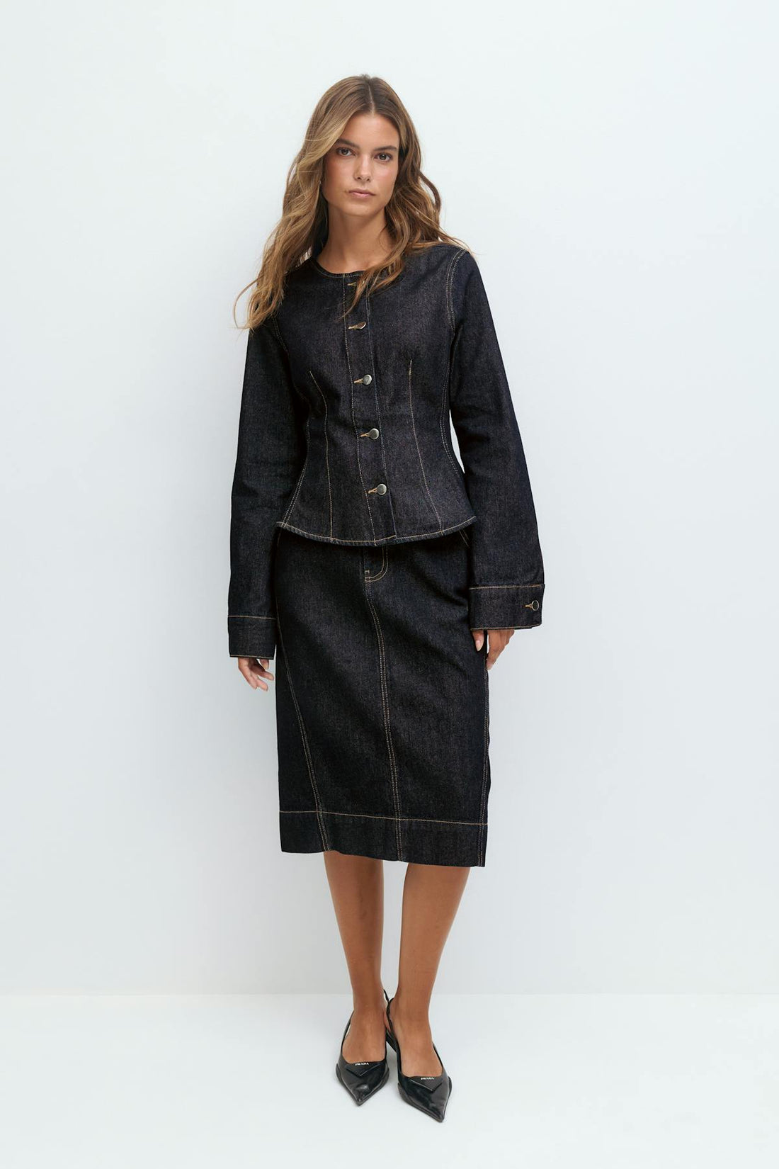 Peplum denim jacket - Rinse