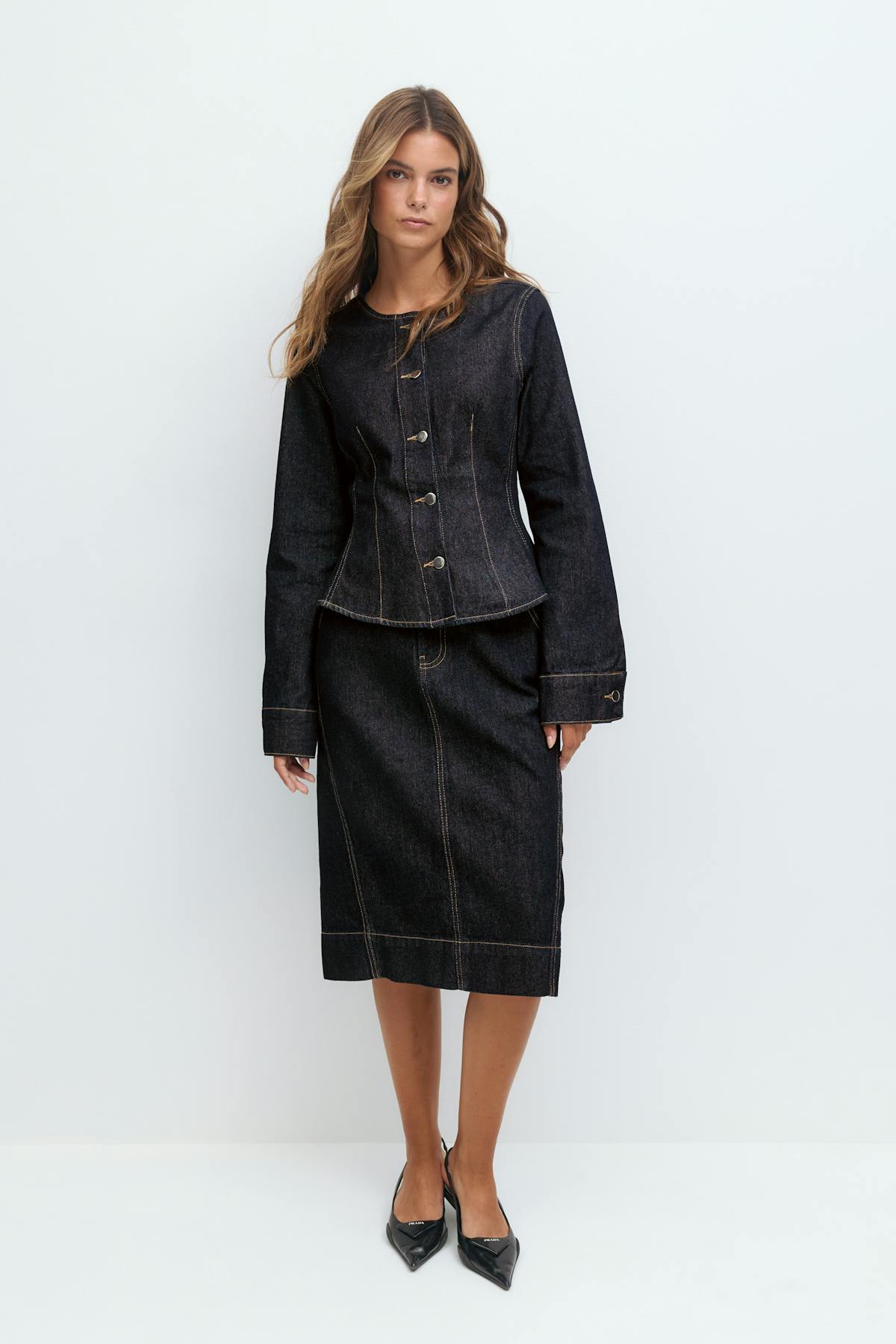 Peplum denim jacket - Rinse