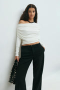 Sloped shoulder cape top - Crème