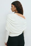 Sloped shoulder cape top - Crème