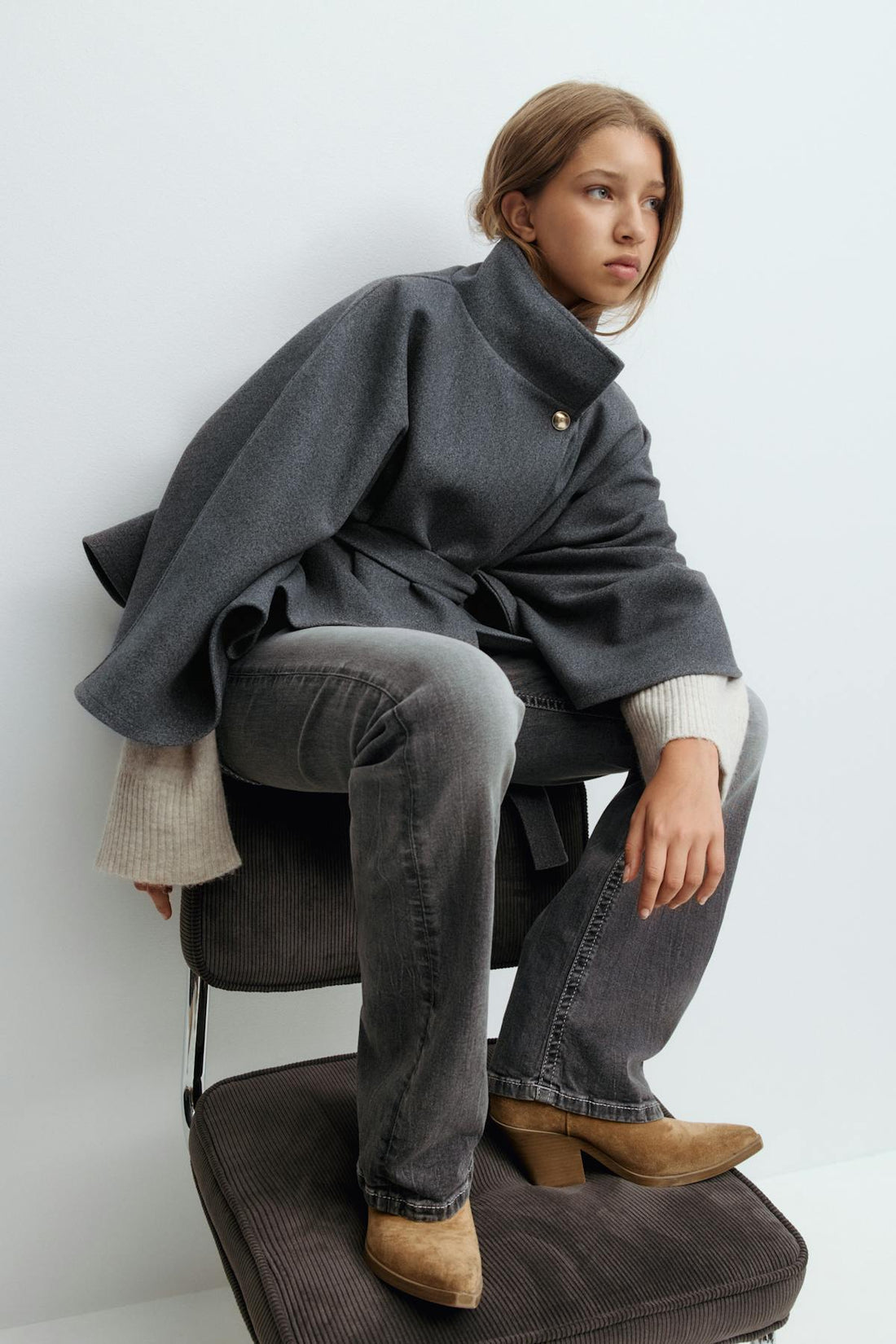 Y belted cape - Gris