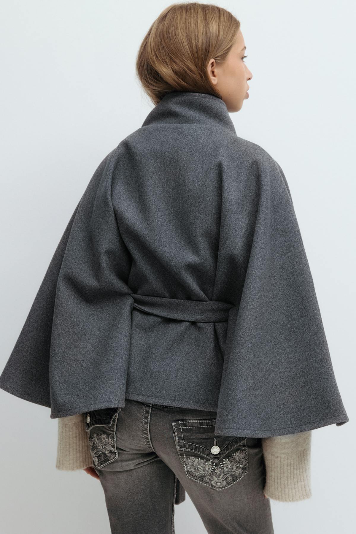 Y belted cape - Navy blazer
