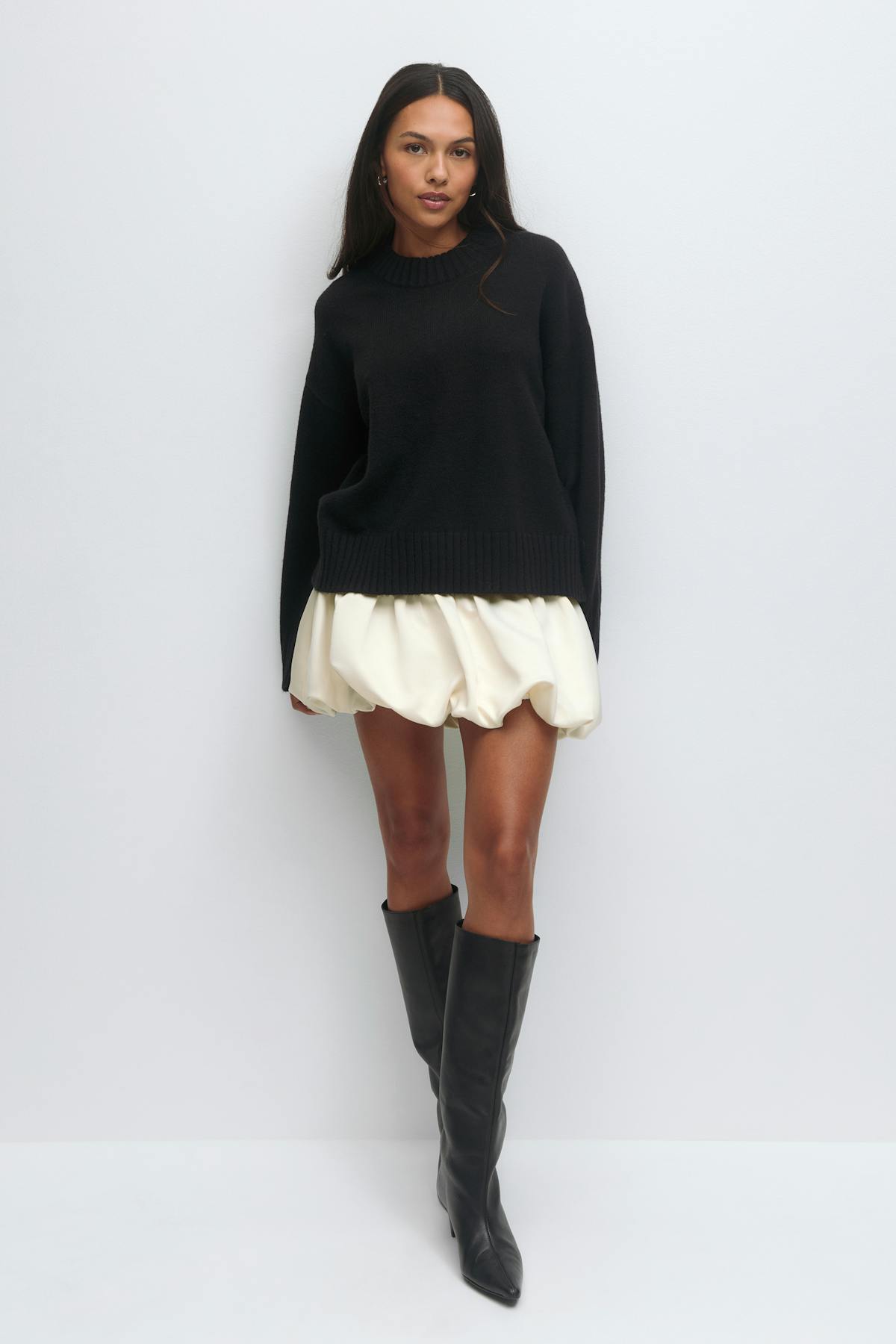 Satin balloon mini skirt - Noir