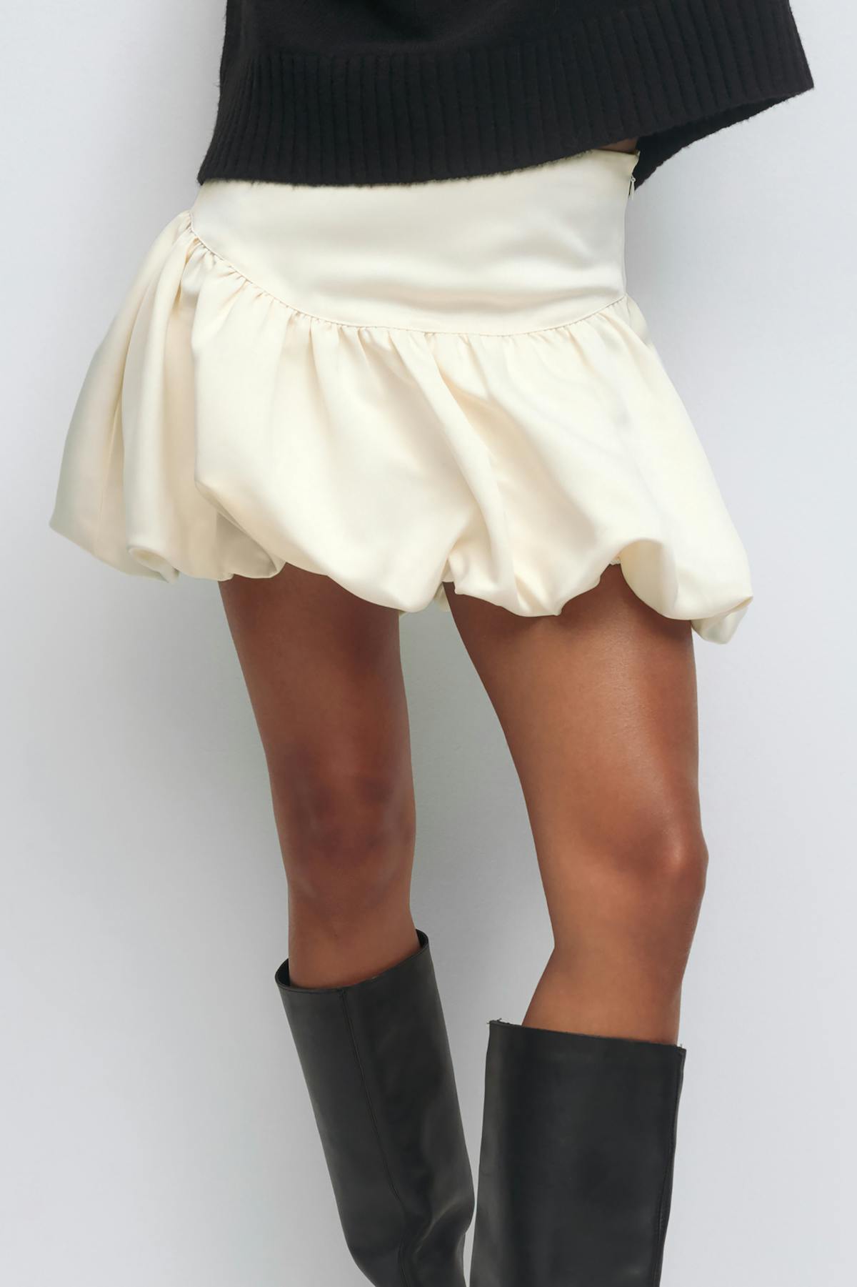 Satin balloon mini skirt - Creme