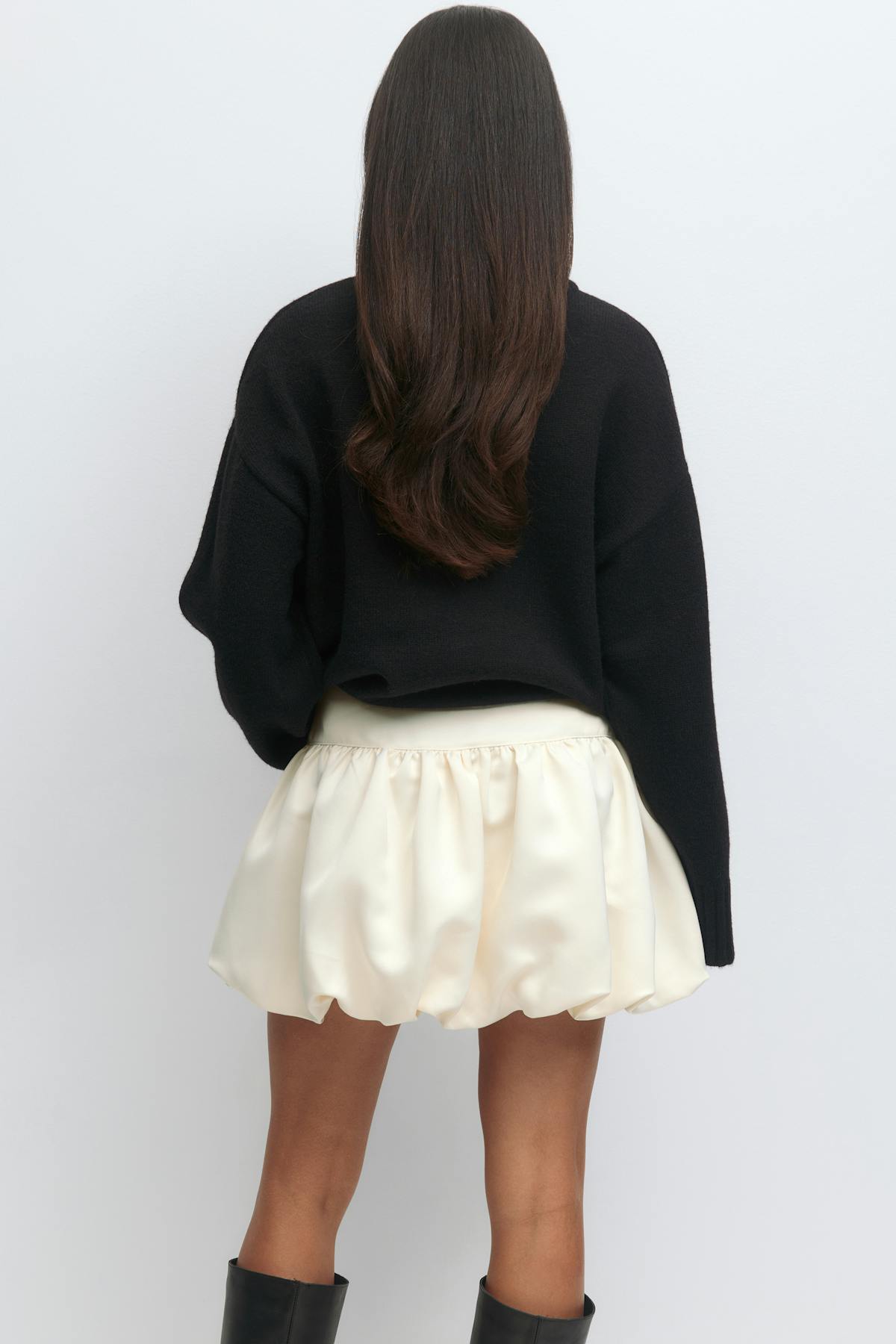 Satin balloon mini skirt - Creme