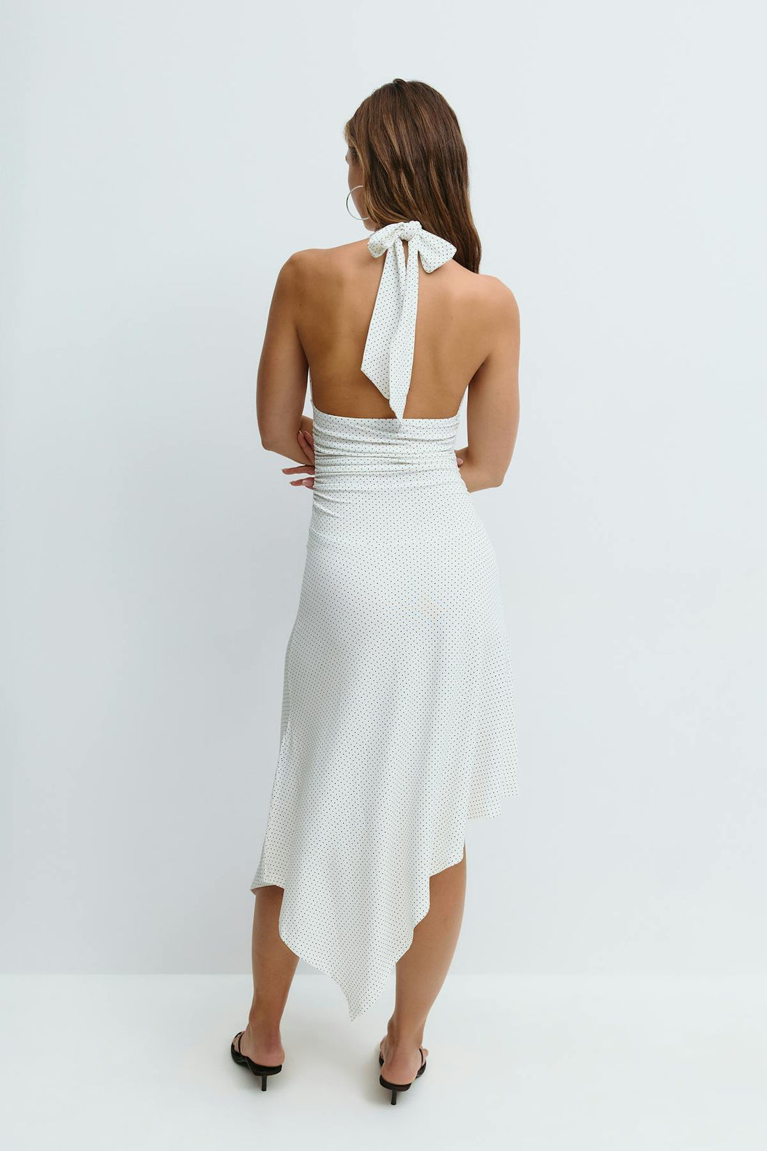 Halter asymmetric midi dress - Offwhite/dot