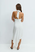 Halter asymmetric midi dress - Offwhite/dot