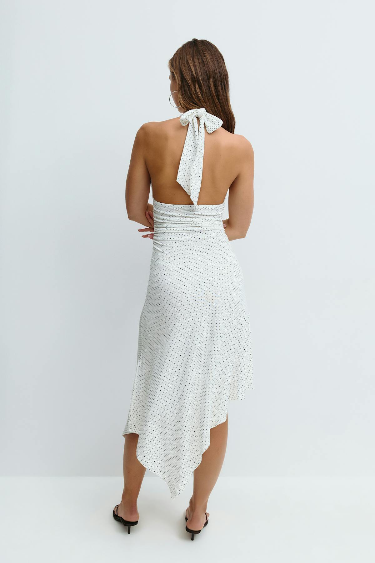 Halter asymmetric midi dress - Offwhite/dot
