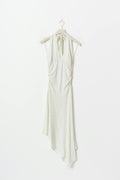 Halter asymmetric midi dress - Offwhite/dot