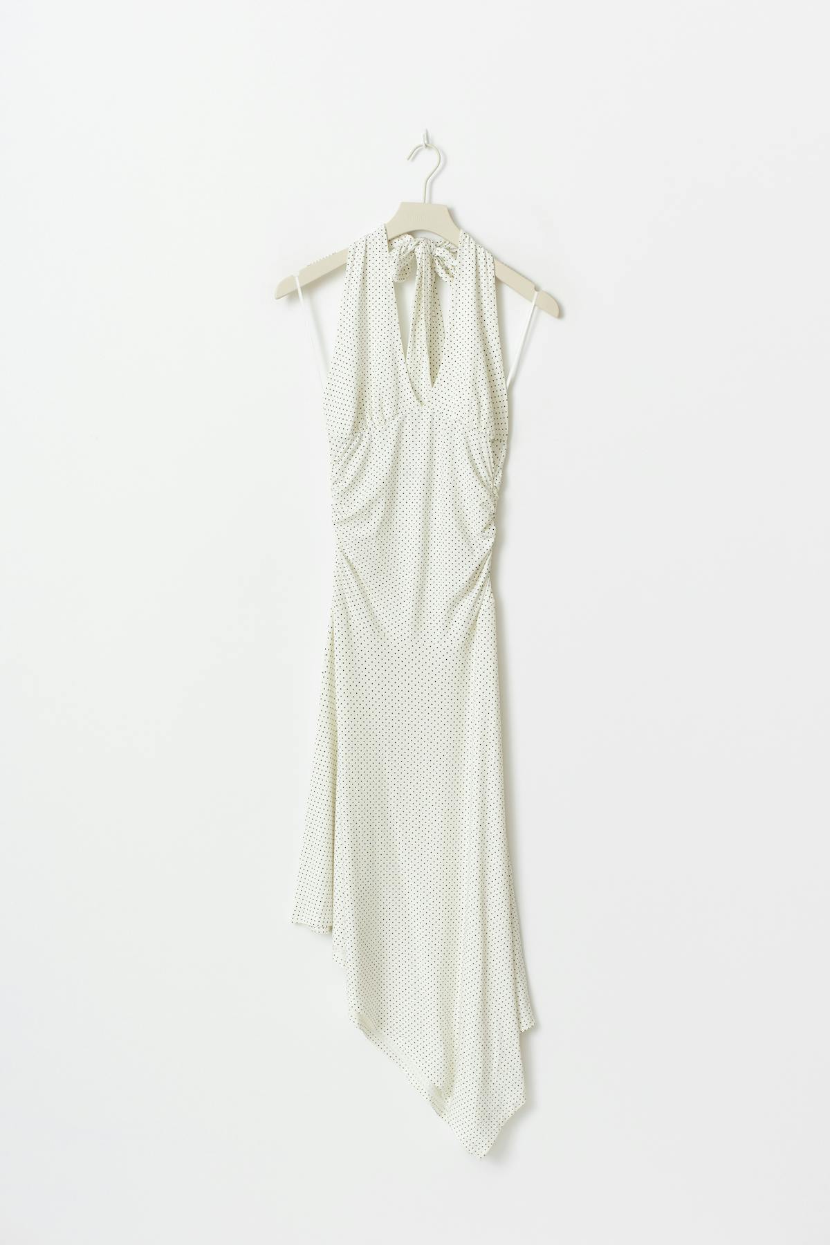 Halter asymmetric midi dress - Offwhite/dot