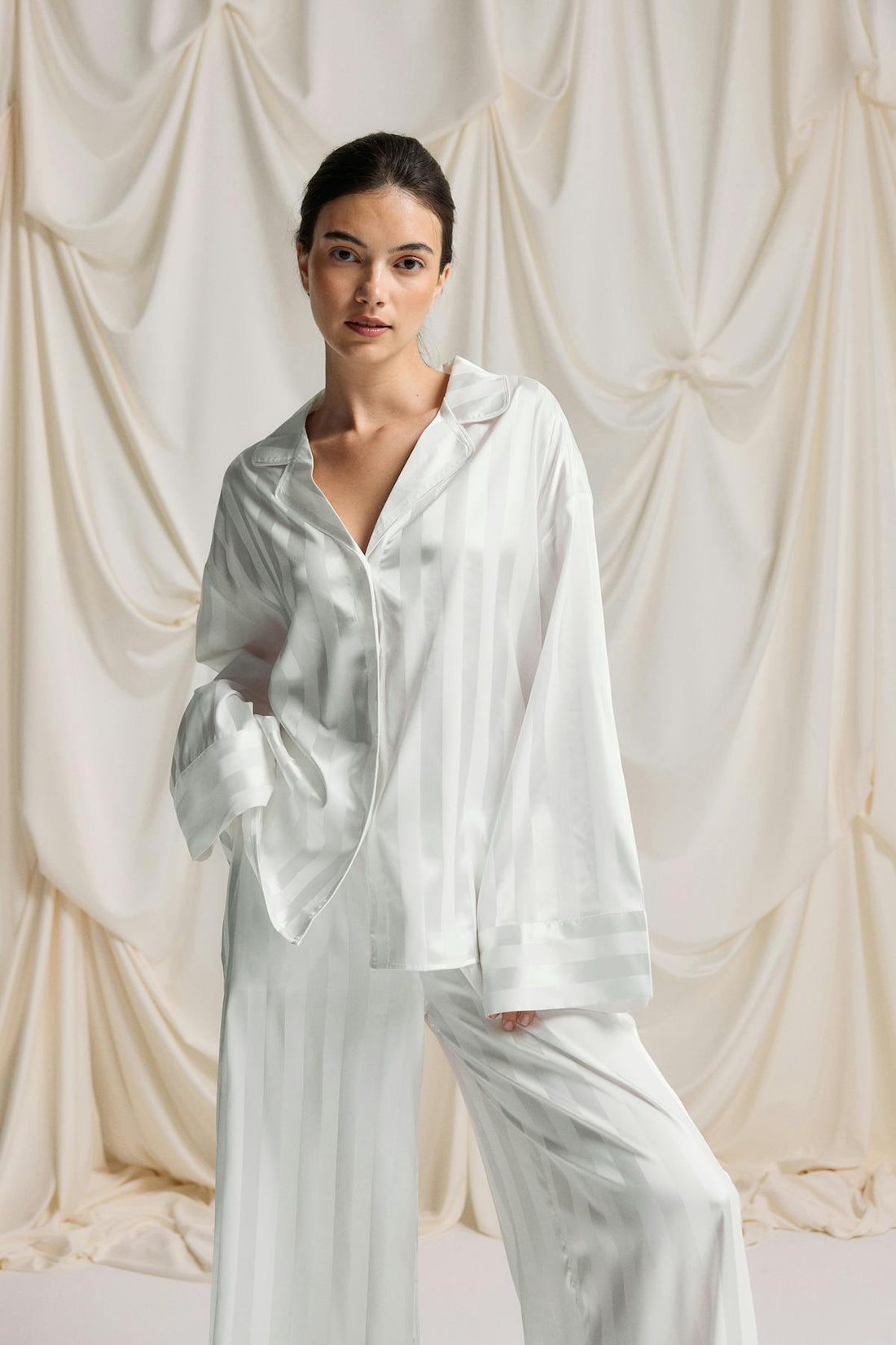 Satin striped shirt - Creme