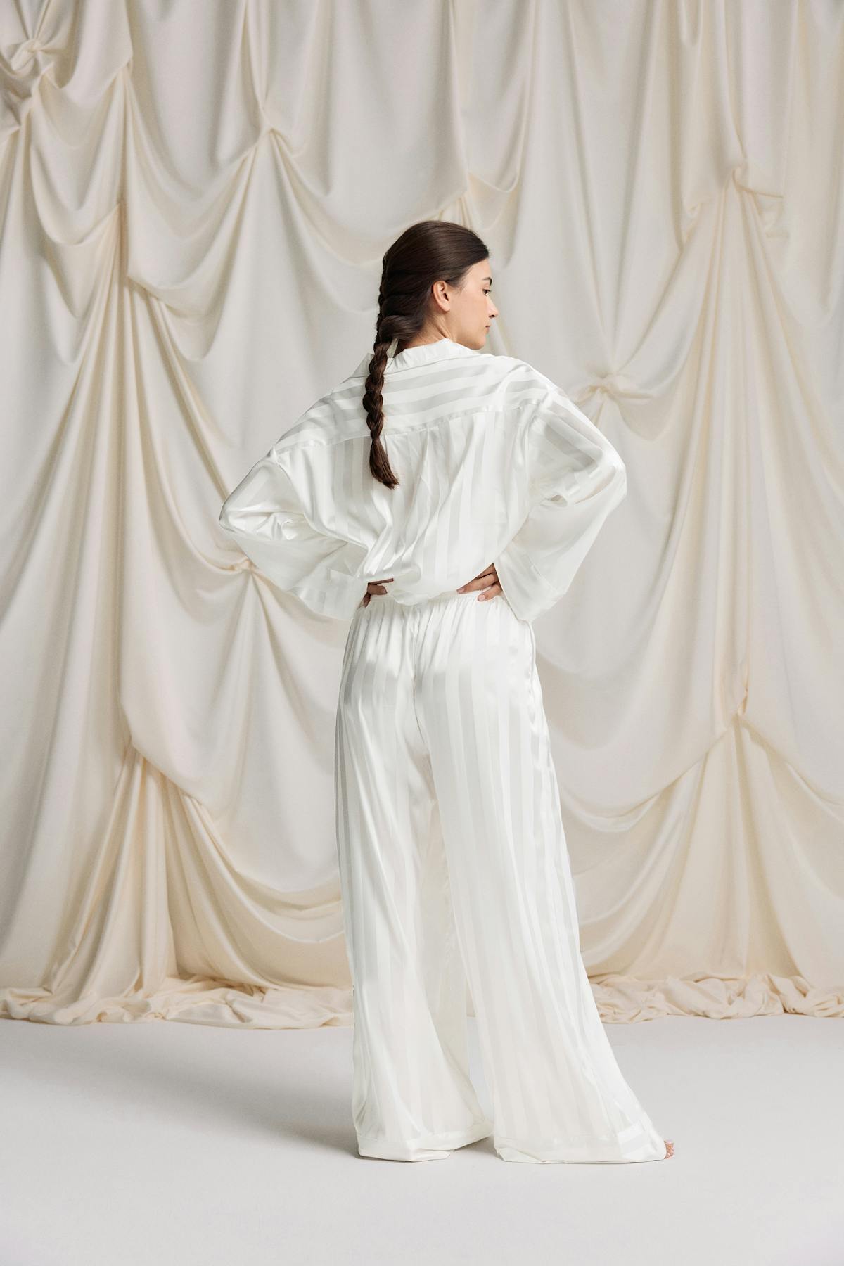 Satin striped trousers - Creme