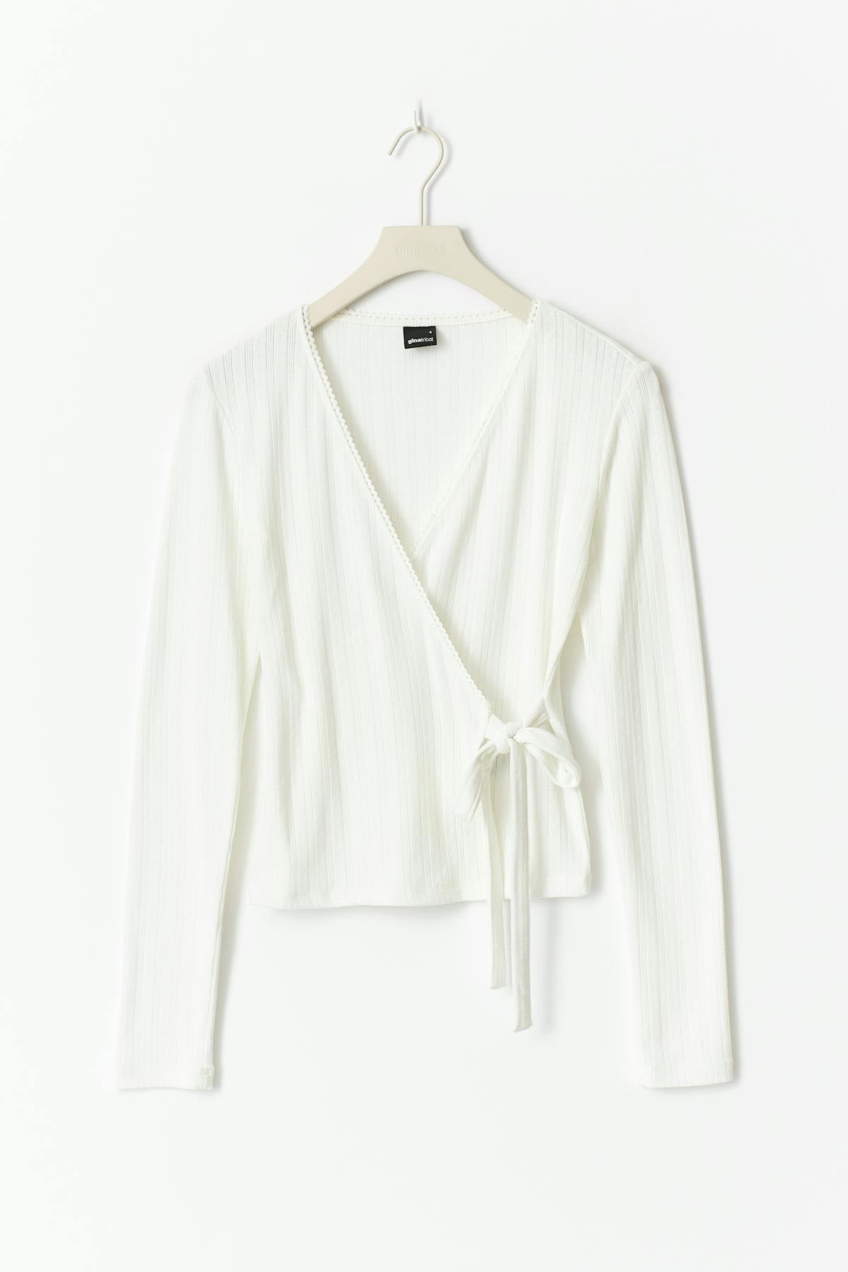 Pointelle wrap top - Blanc cassé