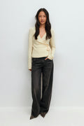 Pointelle wrap top - Almond oil