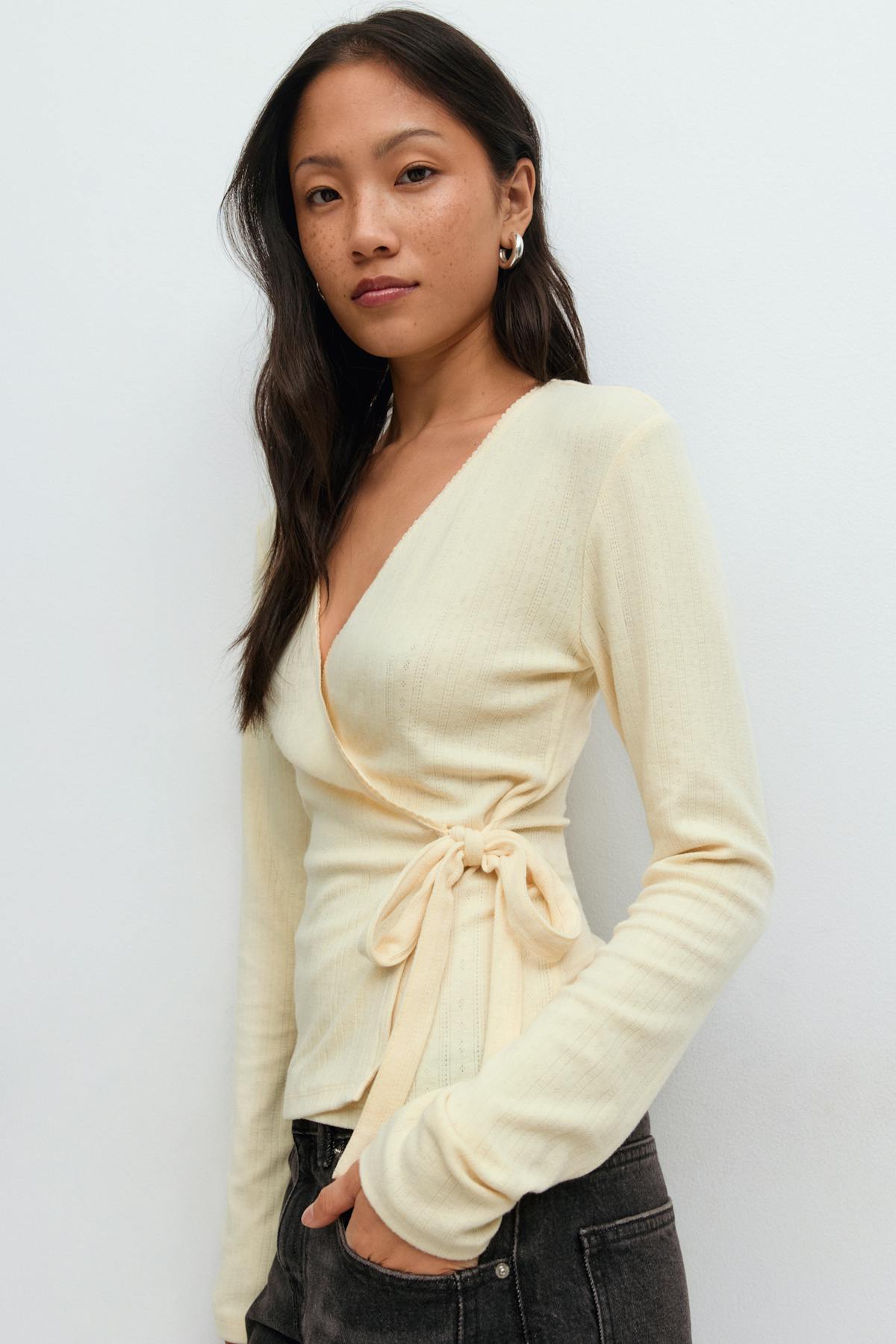 Pointelle wrap top - Ballet slipper