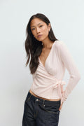 Pointelle wrap top - Ballet slipper