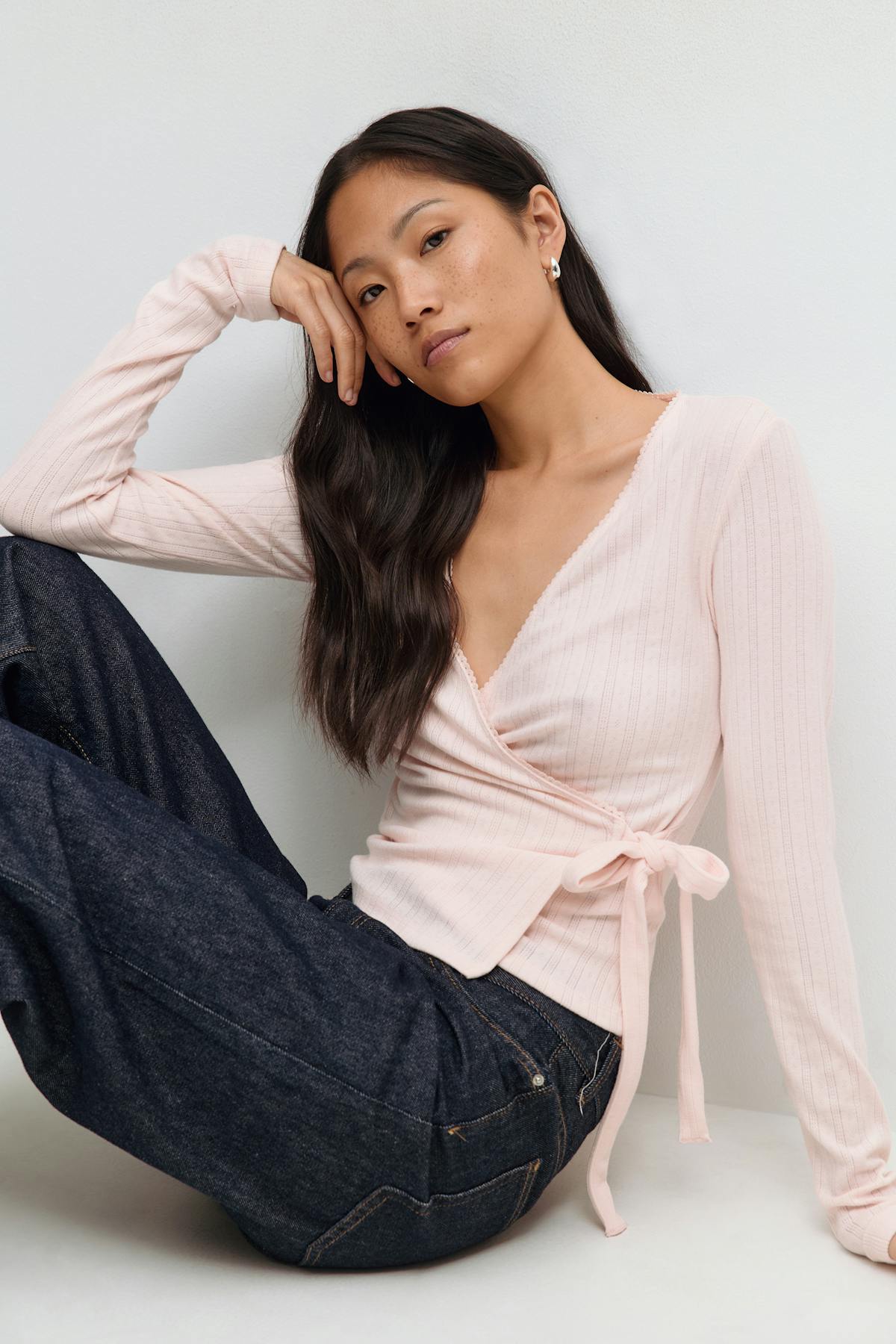 Pointelle wrap top - Ballet slipper