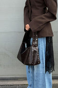 Small slouchy studded bag - Marron foncé