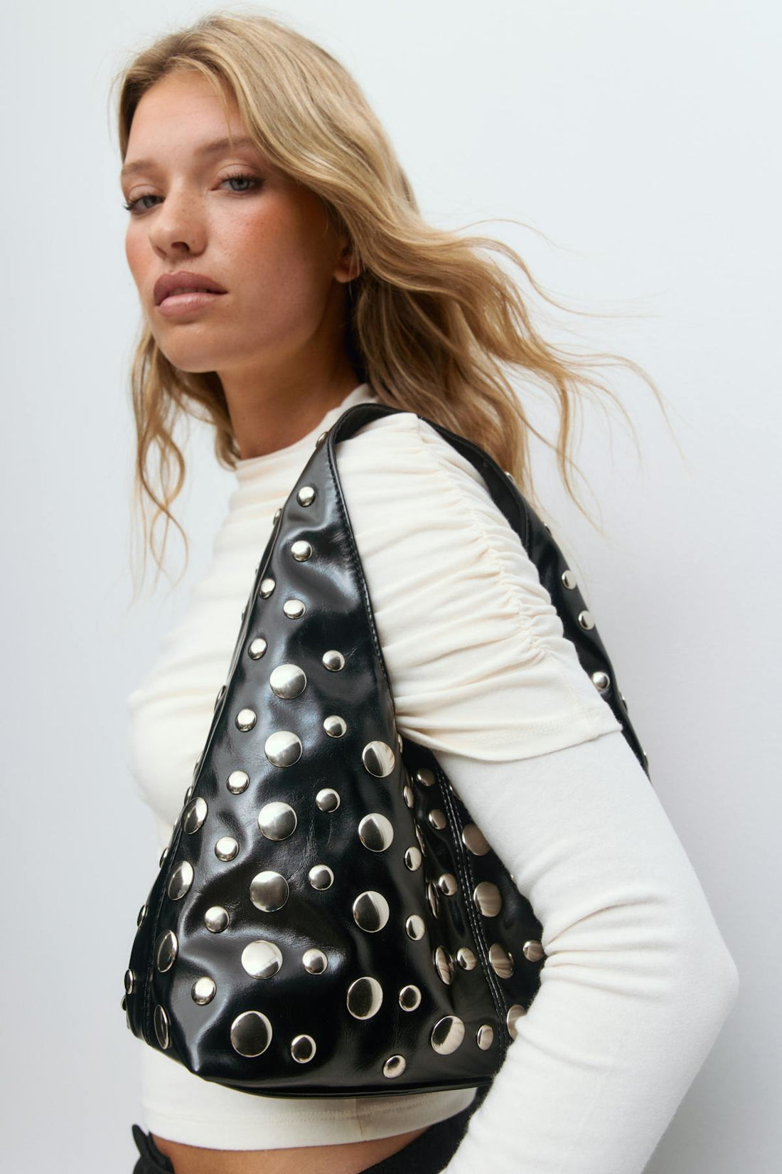 Slouchy small studded bag - Black/silver