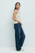 Balloon v-neck top - Cream dot