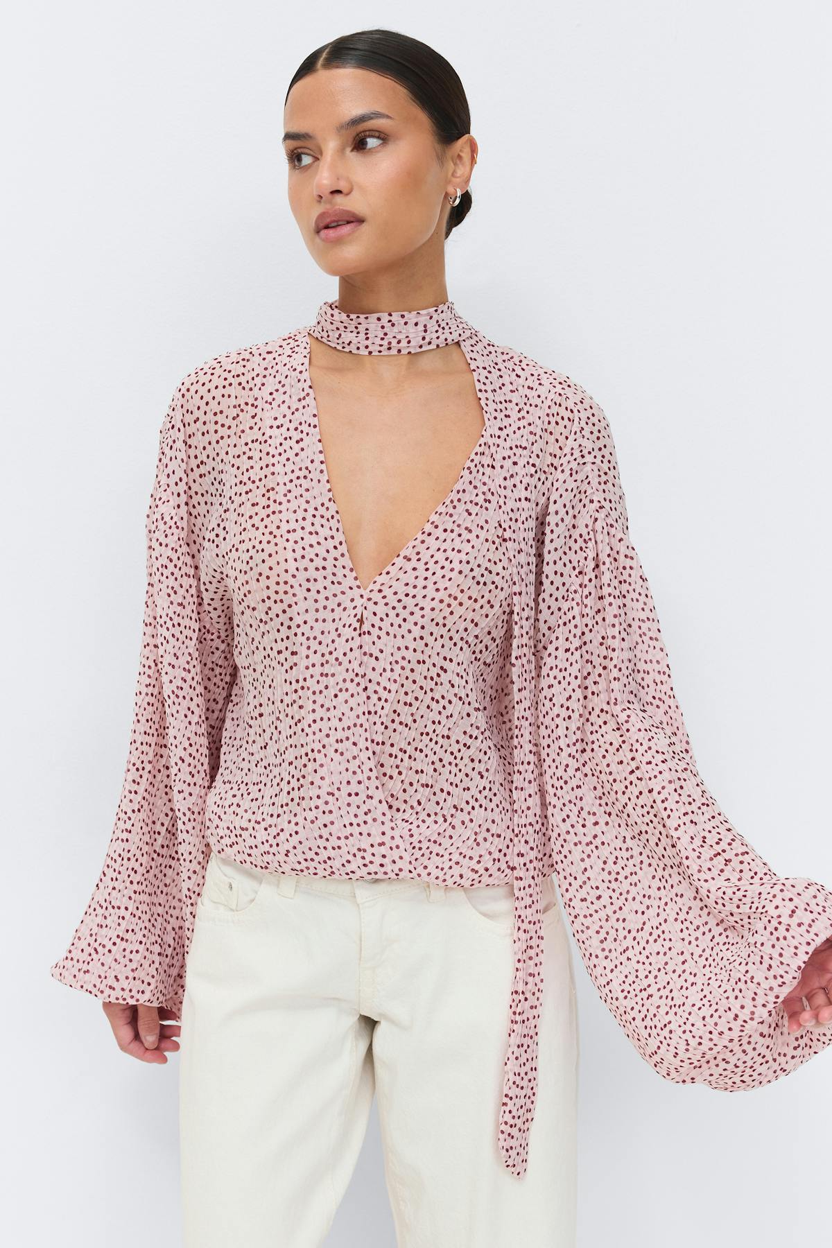 Scarf blouse - Creme/dot
