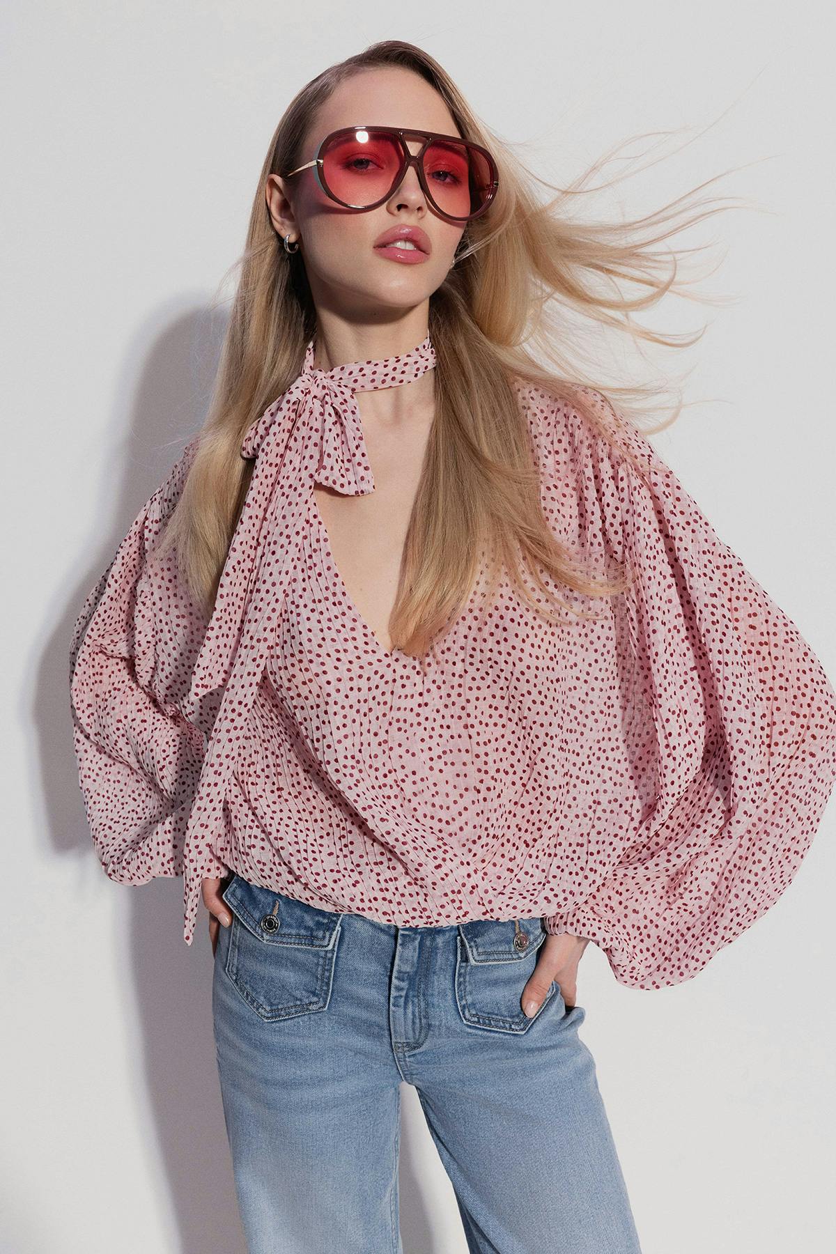 Scarf blouse - Creme/dot