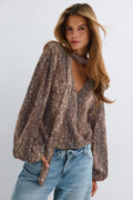 Scarf blouse - Light brown dot