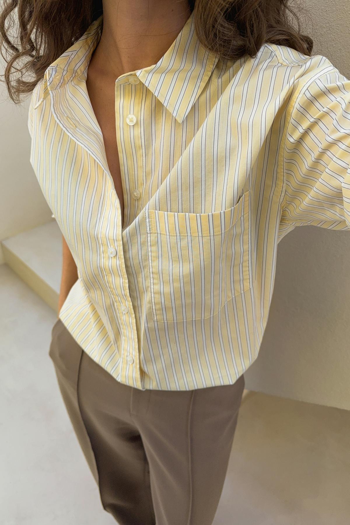 Poplin shirt - Brown/stripe