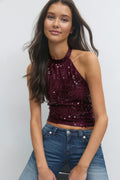 14+ sequin open back top - Rouge foncé