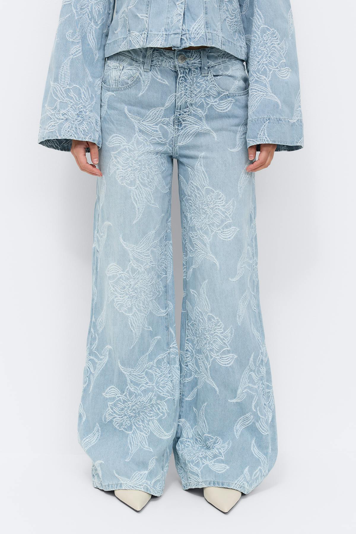 Embroidery jeans - Mid blue
