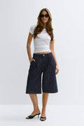 Tailored long denim shorts - Rinse