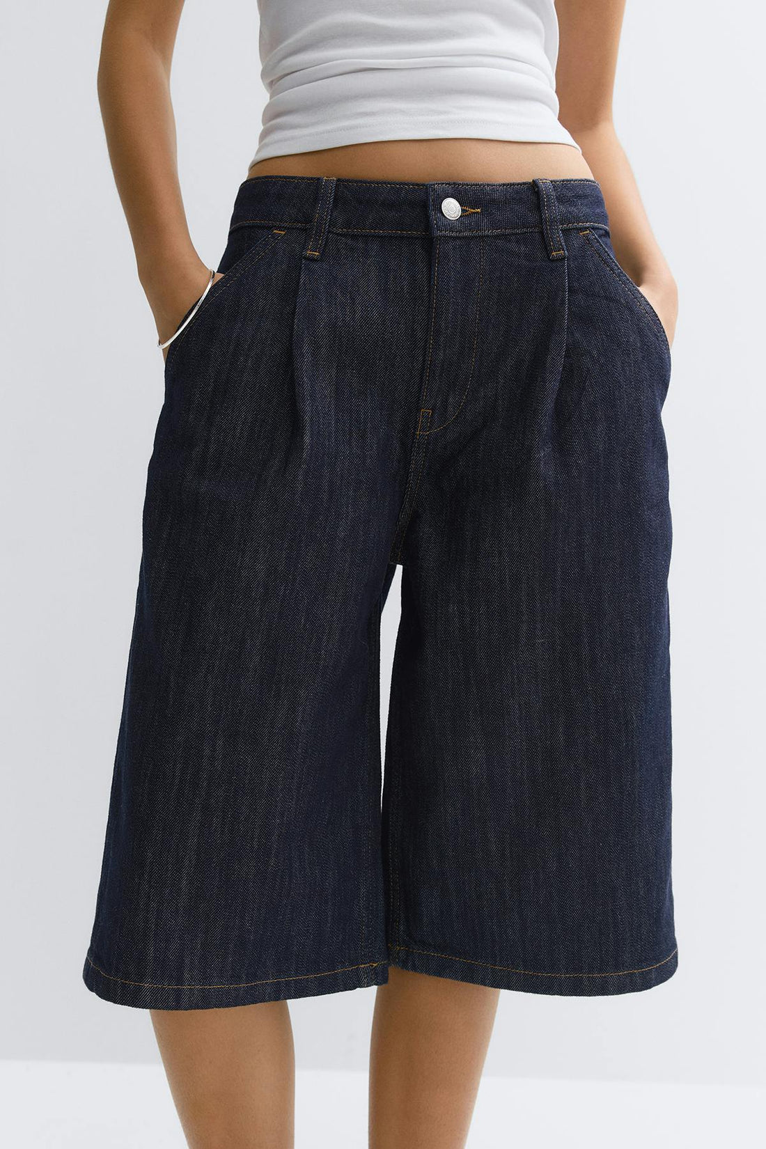 Tailored long denim shorts - Rinse