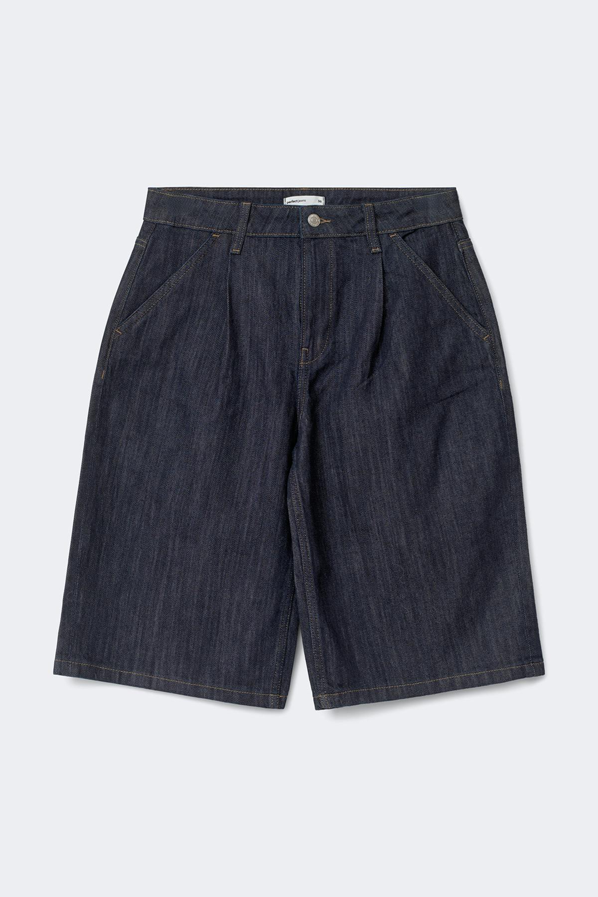 Tailored long denim shorts - Rinse