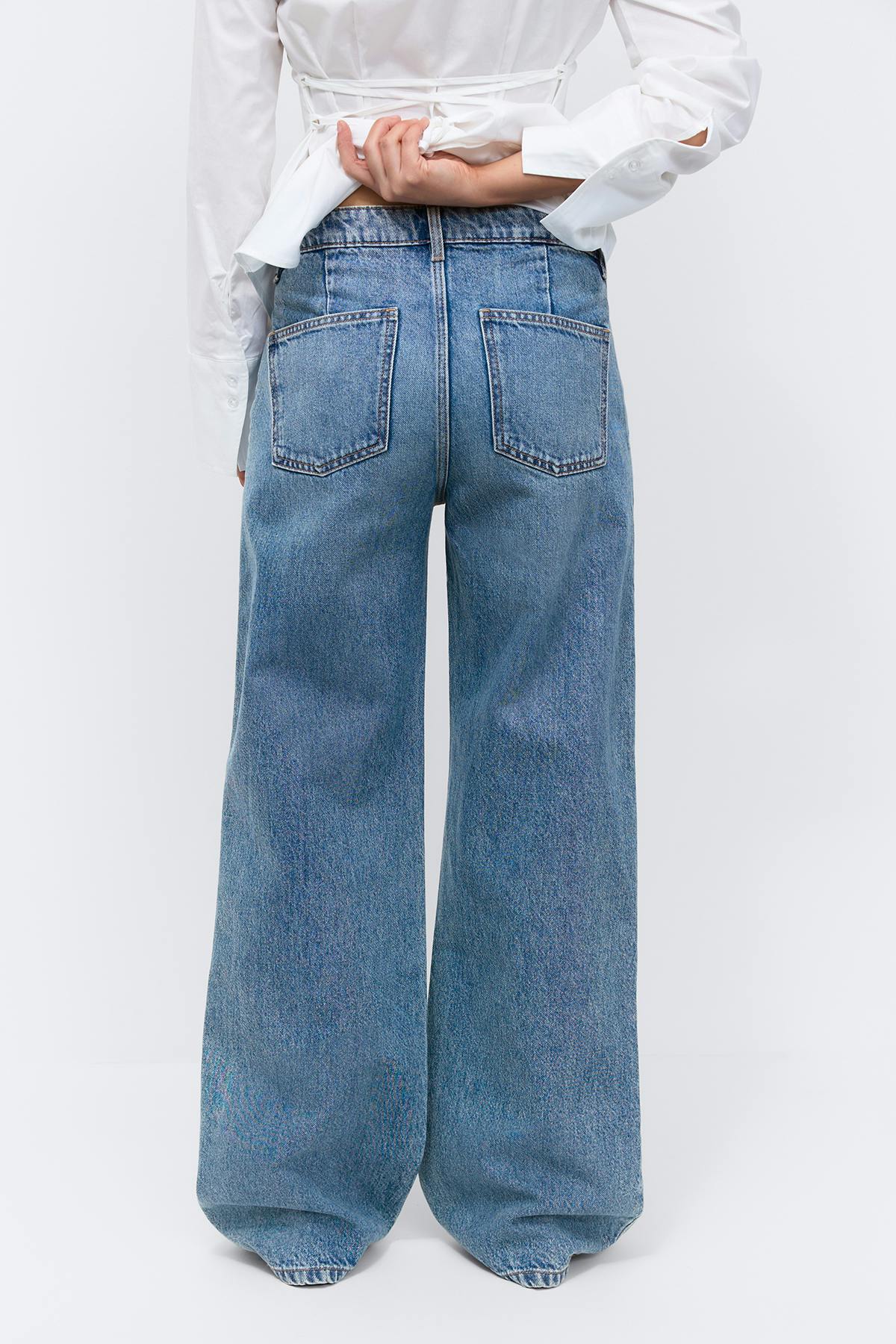 Pleated slouchy jeans - Mid blue
