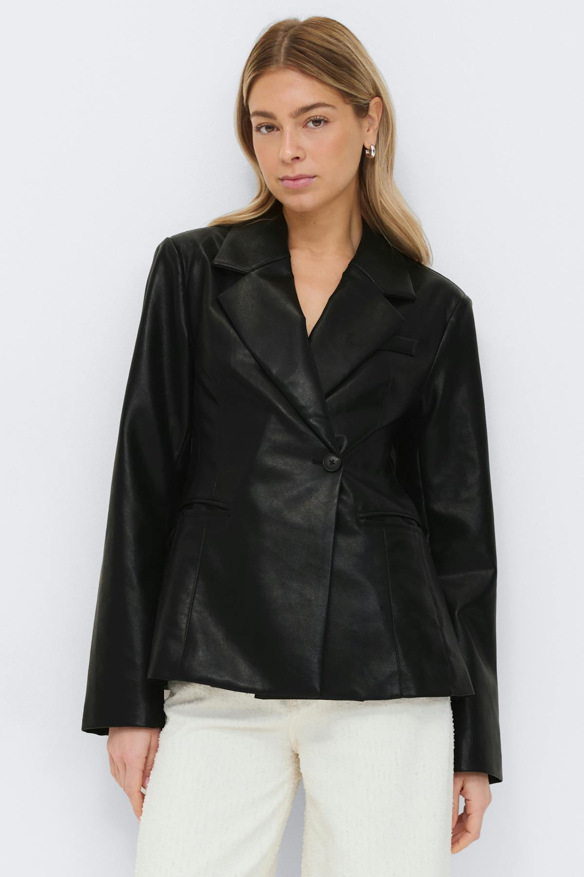 Shaped pu blazer - Noir